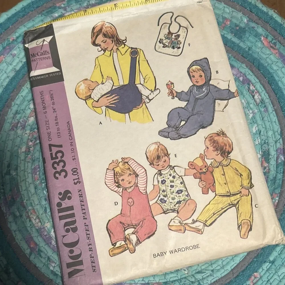 Vtg McCalls Infant Sleeper Pajamas Overalls Sling Bib 6 Month Pattern 3357 UNCUT